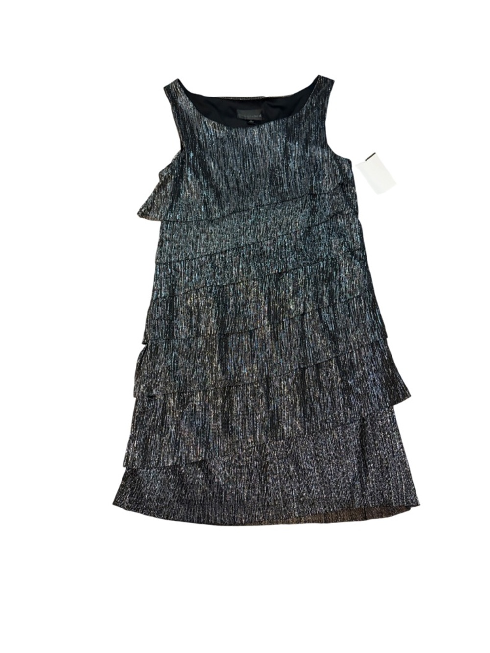 Connected Apparel Black‎ Metallic Tiered Sleeveless Midi Dress (CR1)